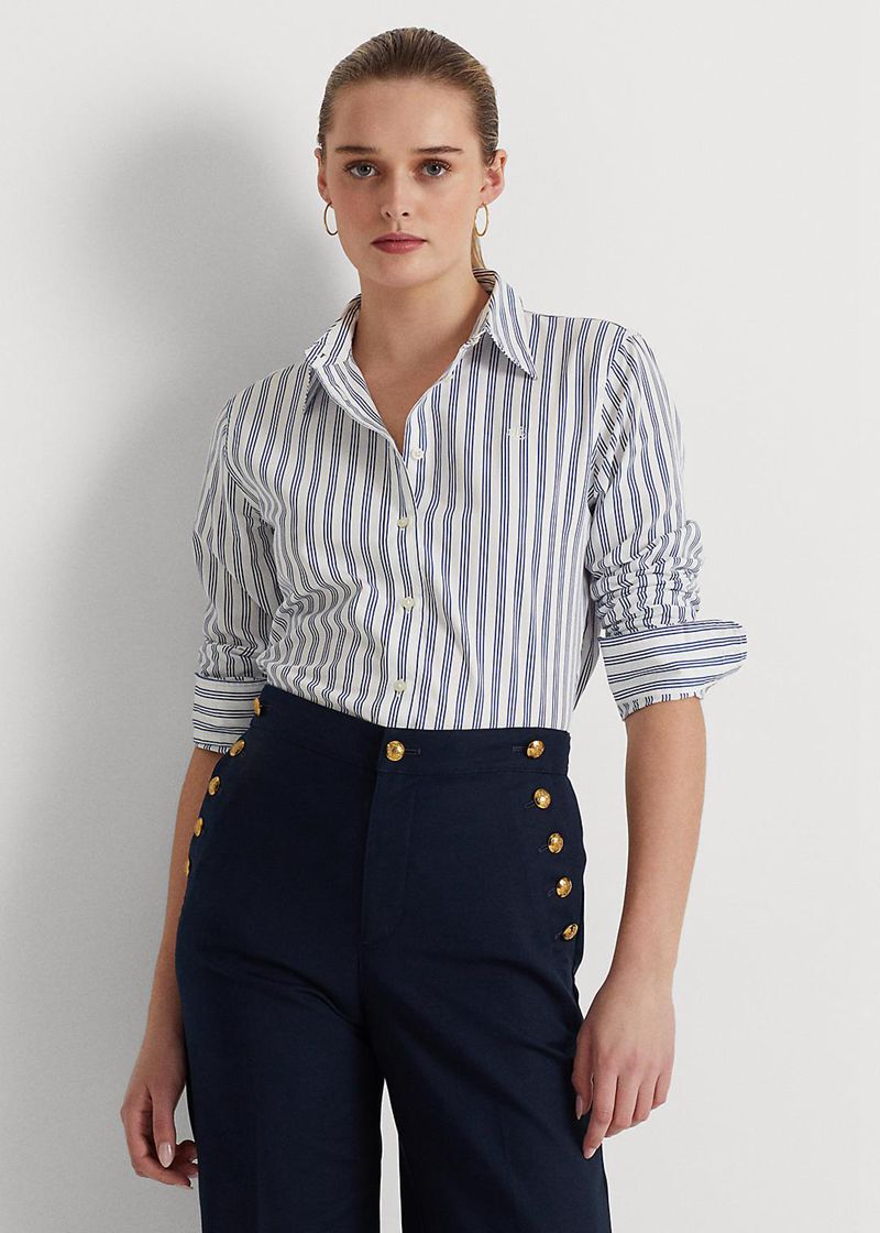 Koszula Lauren Damska Niebieskie W Paski Cotton Broadcloth 785309-XJG